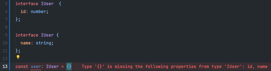 Interface declaration merging error example