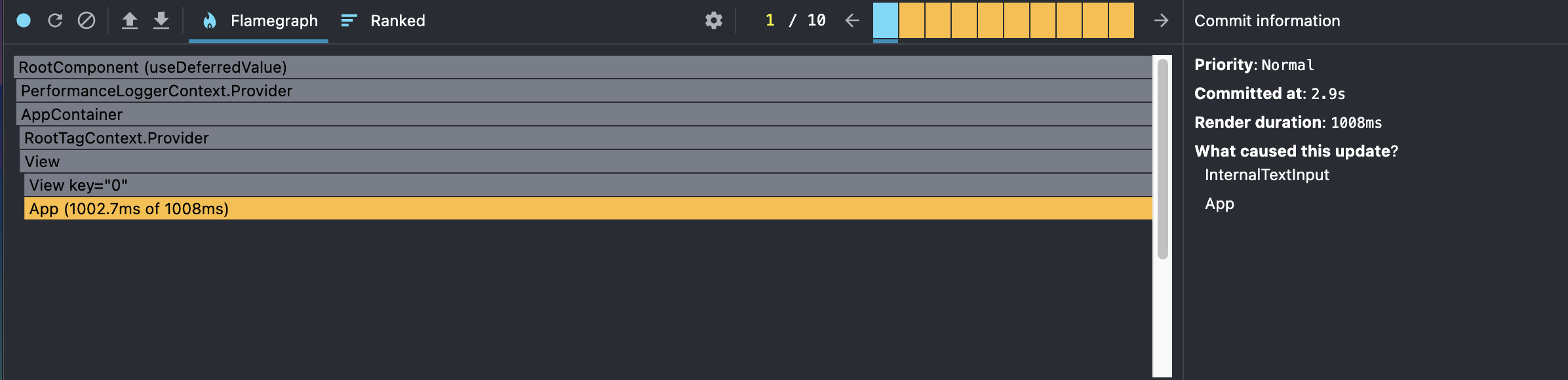 Profiler useState with useDefferedValue